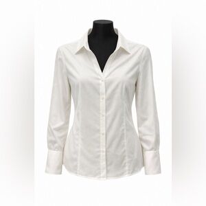 White Textured Button-Down Blouse | Classic Work Shirt | Multiple Sizes